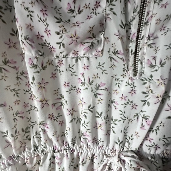 Floral‎ Print Mini Dress Stella Tweed Tie Sleeve Drawstring Waist Summer White - Picture 2 of 7